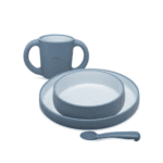 Interbaby leren kinderservies blauw/grijs