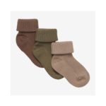 Minymo zachte babysokjes 2×2 rib 3-pack bruin/groen